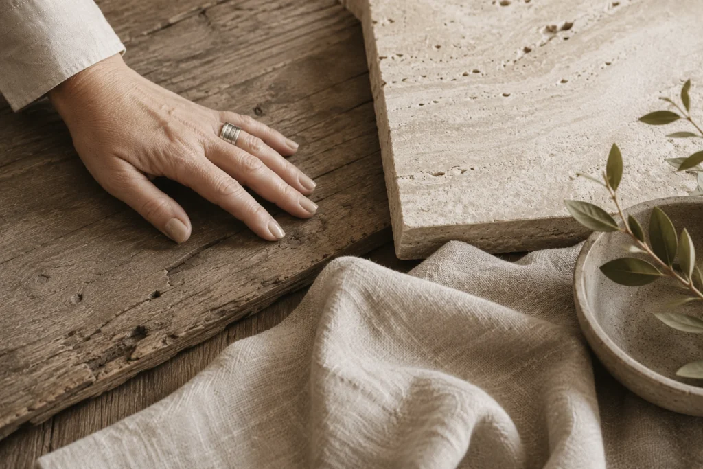Cross Sensory Design: Wenn ein Raum mit allen Sinnen spricht. Holz, Stein, Stoff so werden alle Sinne angesprochen.